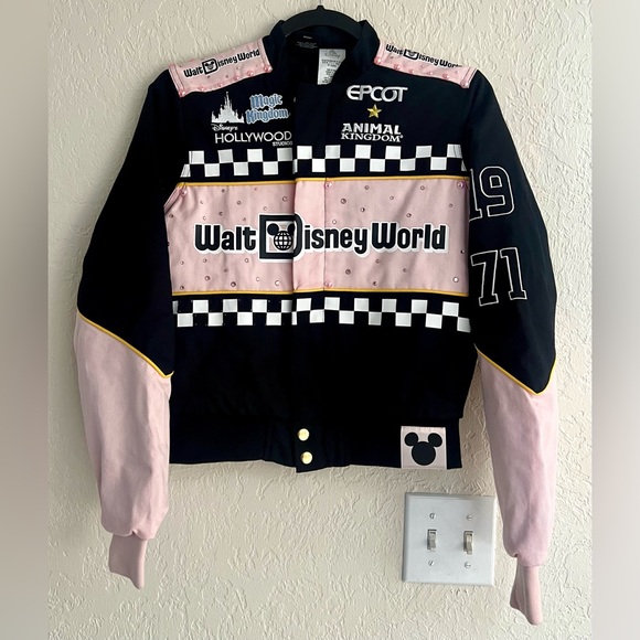 Her Universe Walt Disney World Bomber Pink & Black Racing Jacket XS - Picture 2 of 13